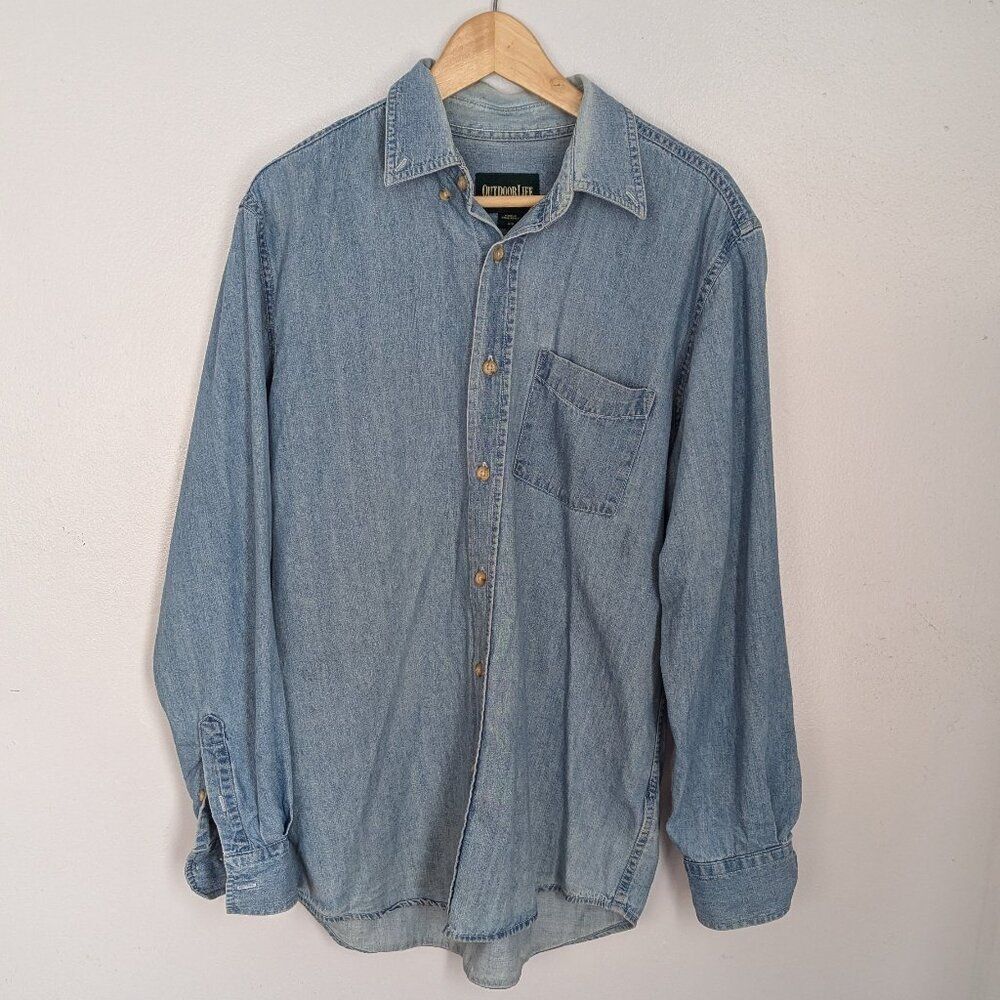 Light Wash Denim Button Down Shirt Size M